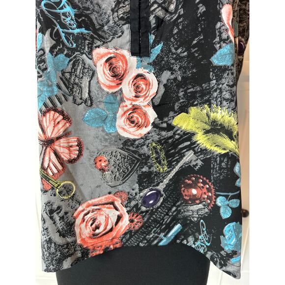 Fox Riders Women's Floral Short Sleeve Blouse Top Size XL Moto Streetwear Racing - Picture 4 of 11